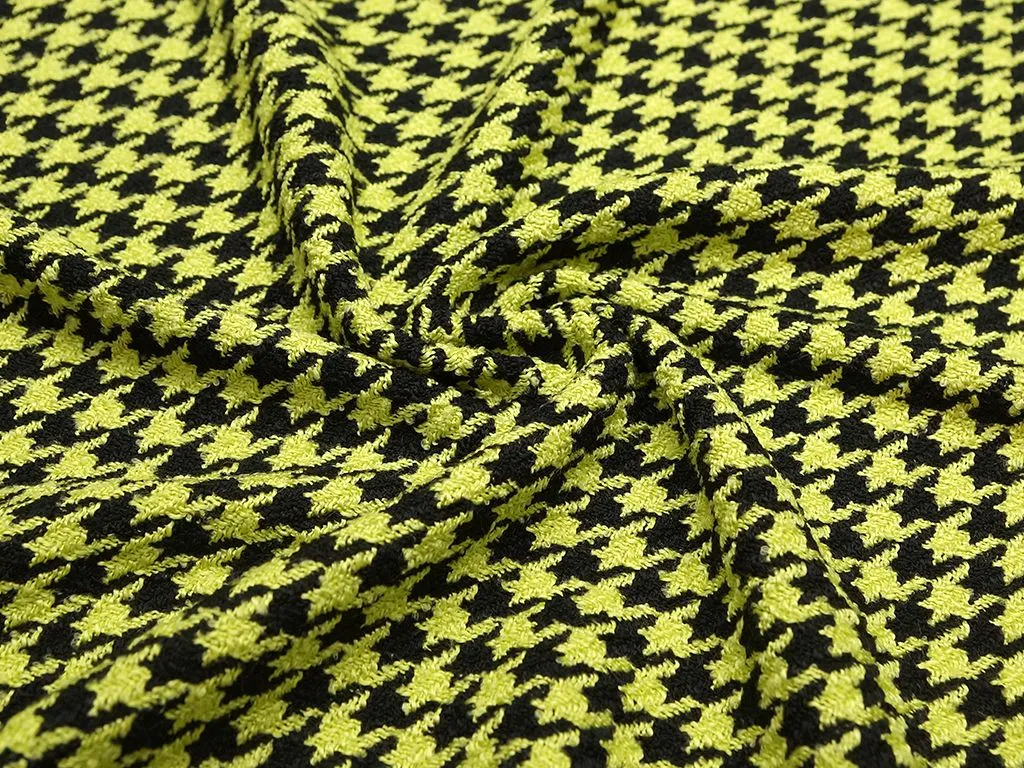 Двухсторонняя костюмная ткань в гусиную лапку, цвет черно-салатовыйизображение