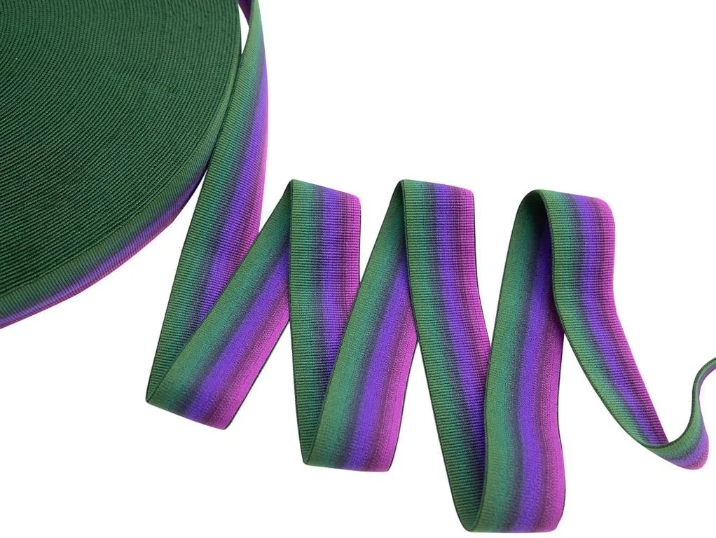 Тесьма-резинка вязаная, двухсторонняя, фиолетово-зелёный градиент , ширина 38 ммизображение