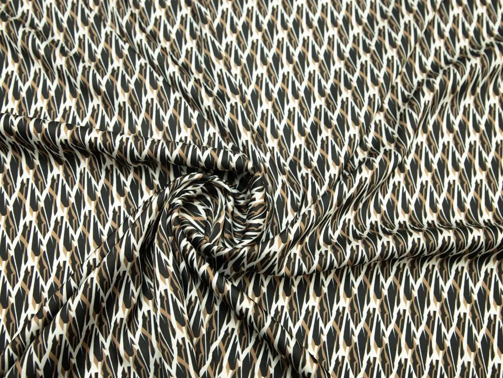 Искусственный шелк с абстрактным  рисунком, черно-коричневый цветизображение