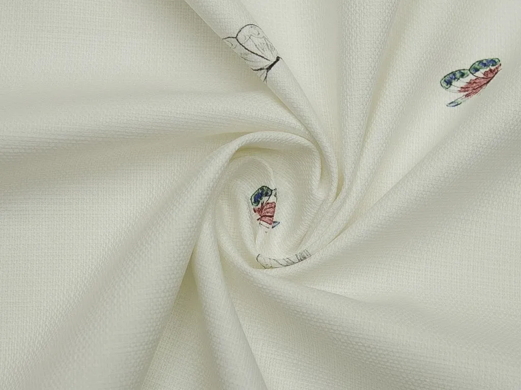 Хлопок-рогожка с рисунком "Цветы и бабочки", кайма с 2х сторонизображение