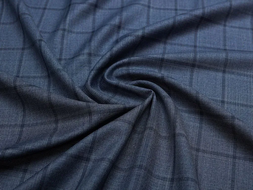 Костюмная ткань двухсторонняя  в крупную клетку, цвет сине-голубойизображение