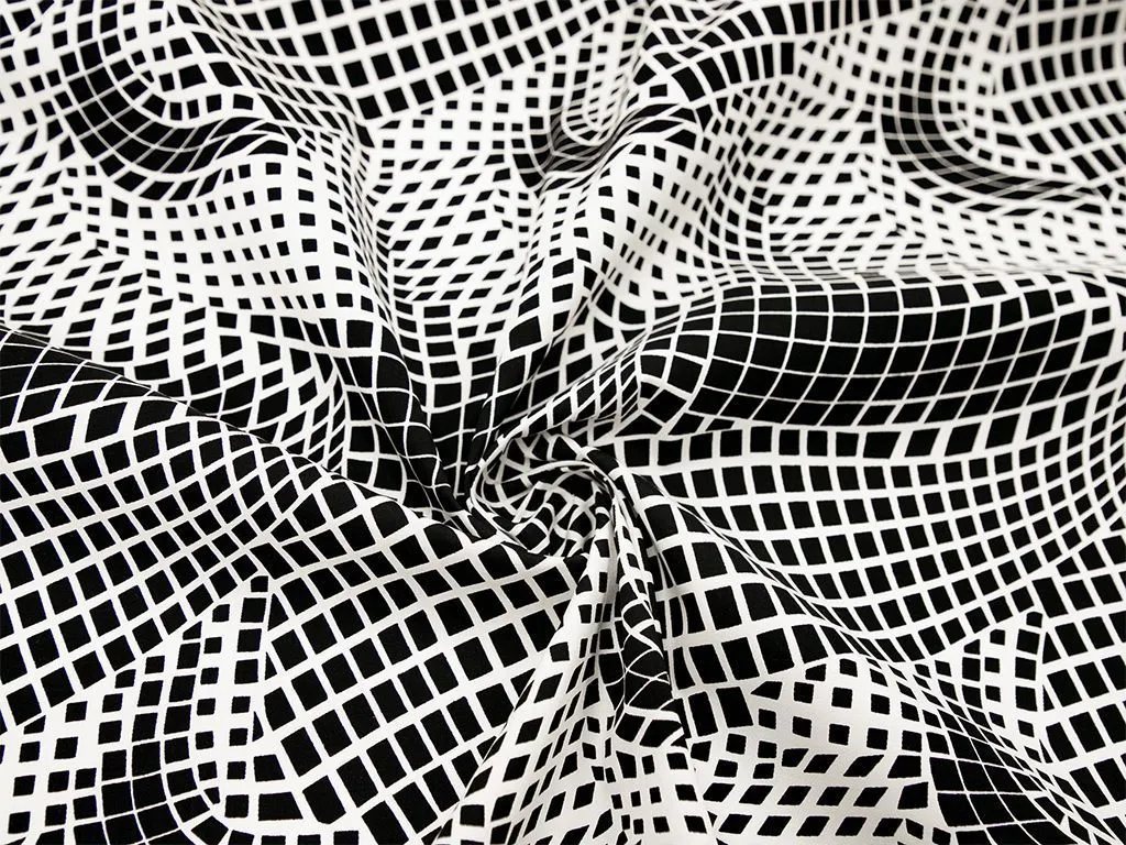 Хлопок рубашечно-плательный с рисунком "Геометрия",  цвет черно-белыйизображение