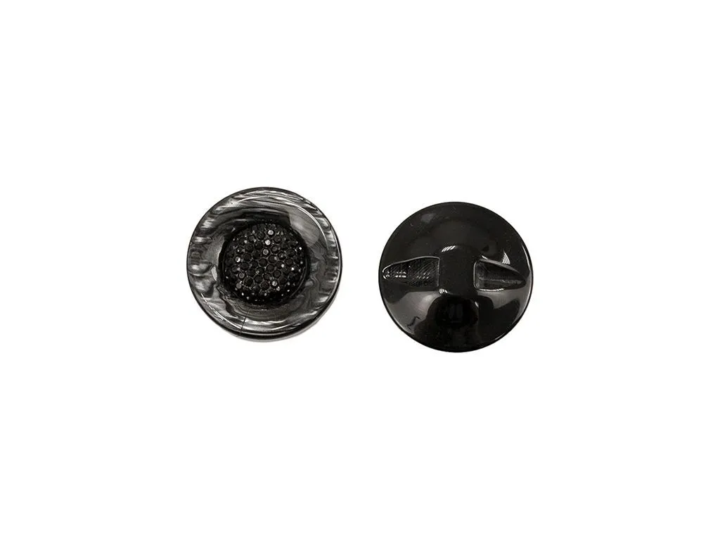 Пуговица на ножке, пластик. черная с россыпью бисера, диаметр 30 ммизображение