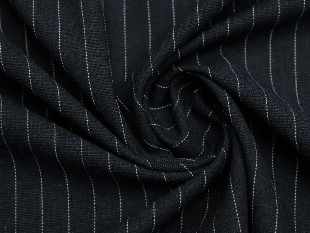 Лён костюмно-плательный Chicago, цвет "тёмно-синий" в вертикальную полоскуизображение