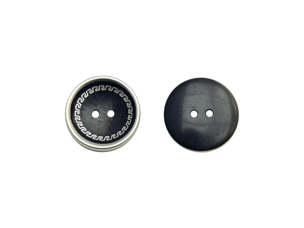 Пуговица пластмассовая, 2 прокола, ГРЕЧЕСКИЙ УЗОР, тёмно-синий/серебро, диаметр 25 ммизображение