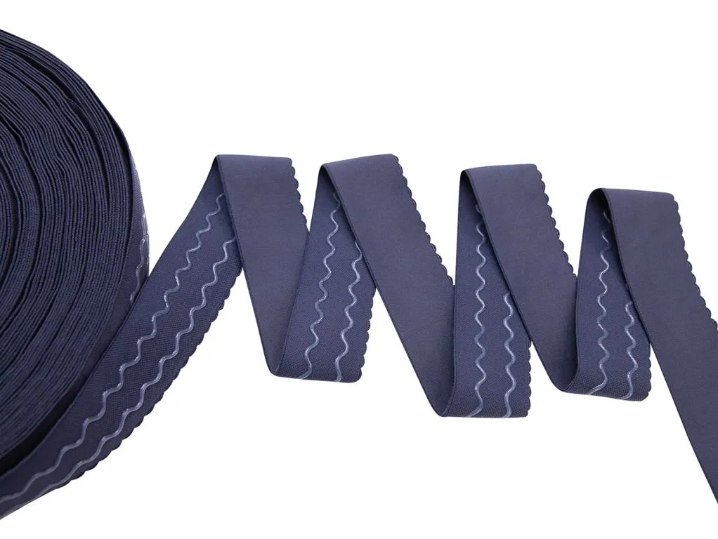 Тесьма-резинка трикотажная, с фигурным краем, с силиконовыми рельефами, синего цвета, ширина 40 ммизображение