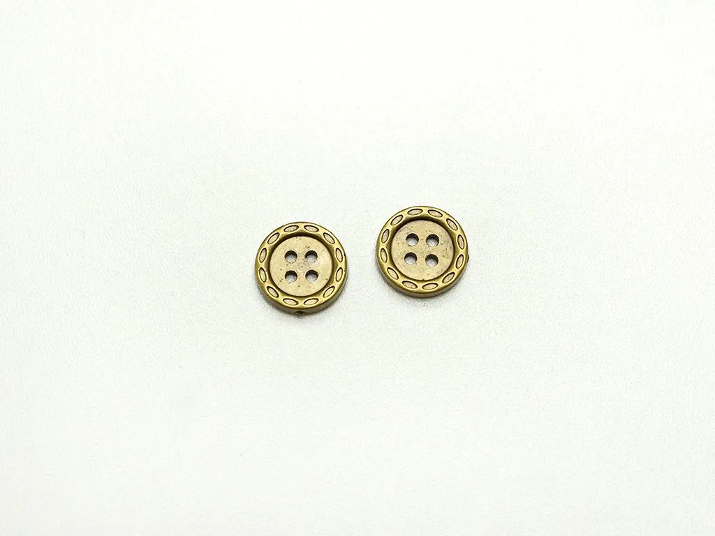 Пуговица металлическая, четыре прокола, бронзового цвета, диаметр 15 ммизображение