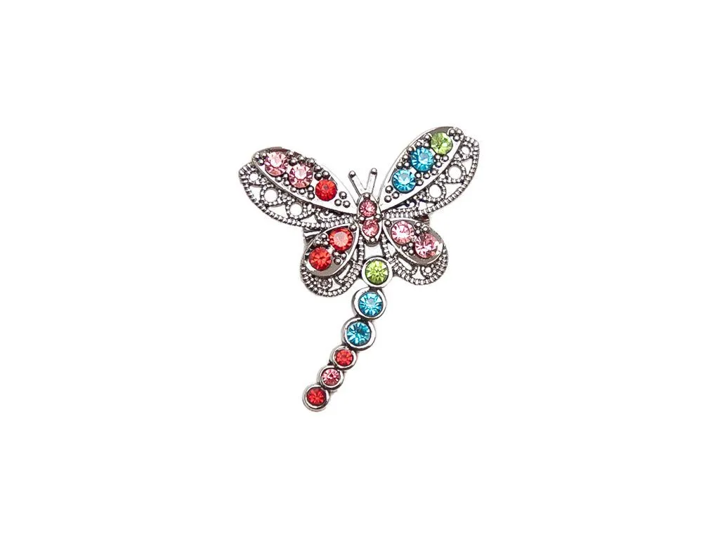 Украшение - брошь "Стрекоза", ч.никель/мультиколор стразы, 32*29 ммизображение