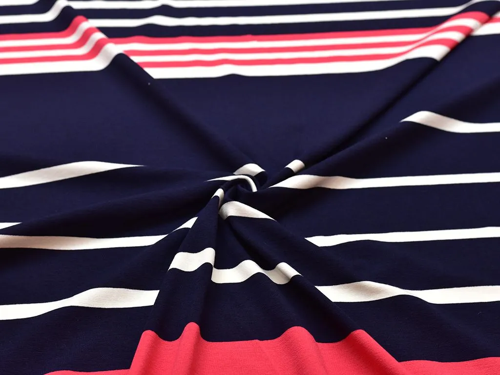 Трикотаж в полоску, цвета синий, густо-розовый и белыйизображение