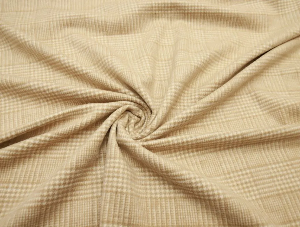 Пальтовая ткань с коротким ворсом в клетку, цвет молочно-бежевыйизображение