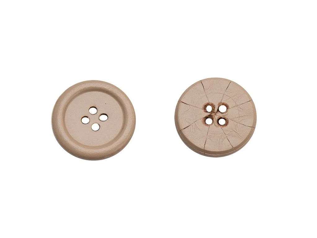 Пуговица кожаная, крашеная, 4 прокола, бежевого цвета, диаметр 27 ммизображение