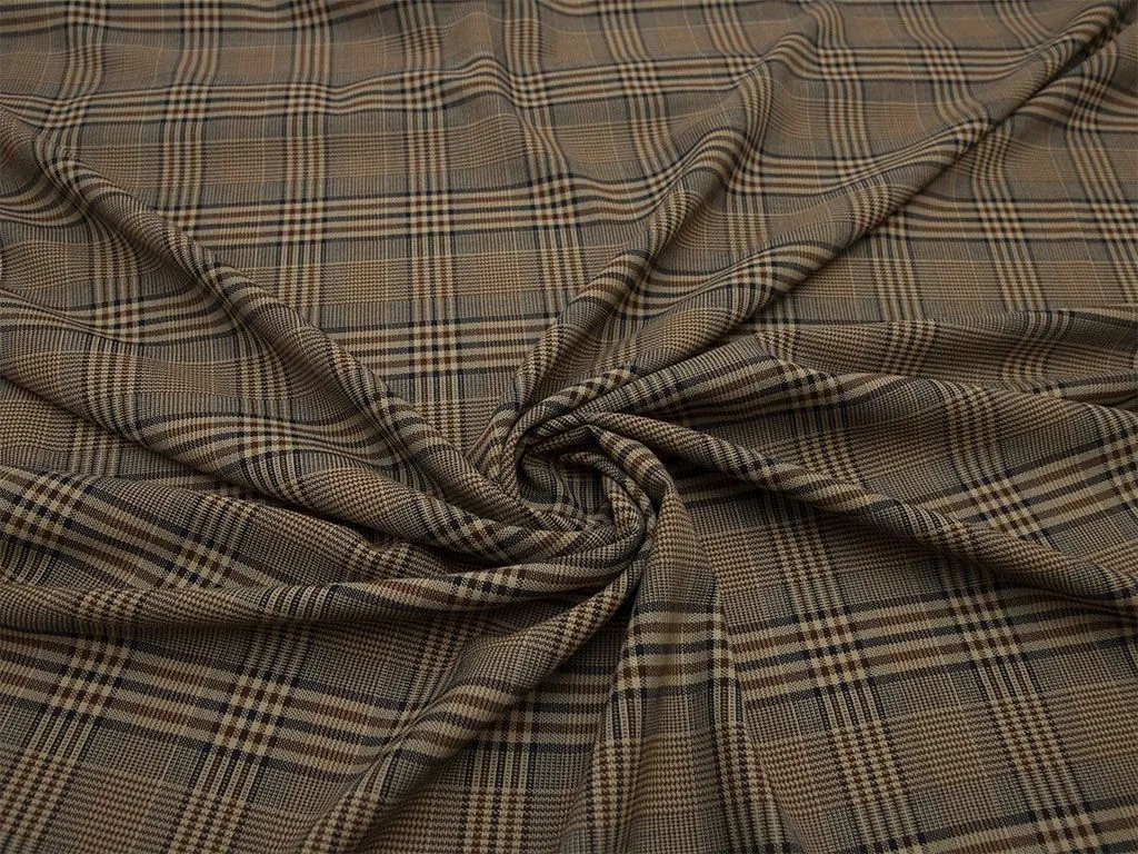 Шерстяная костюмная ткань в клетку гленчик, в коричневых цветахизображение
