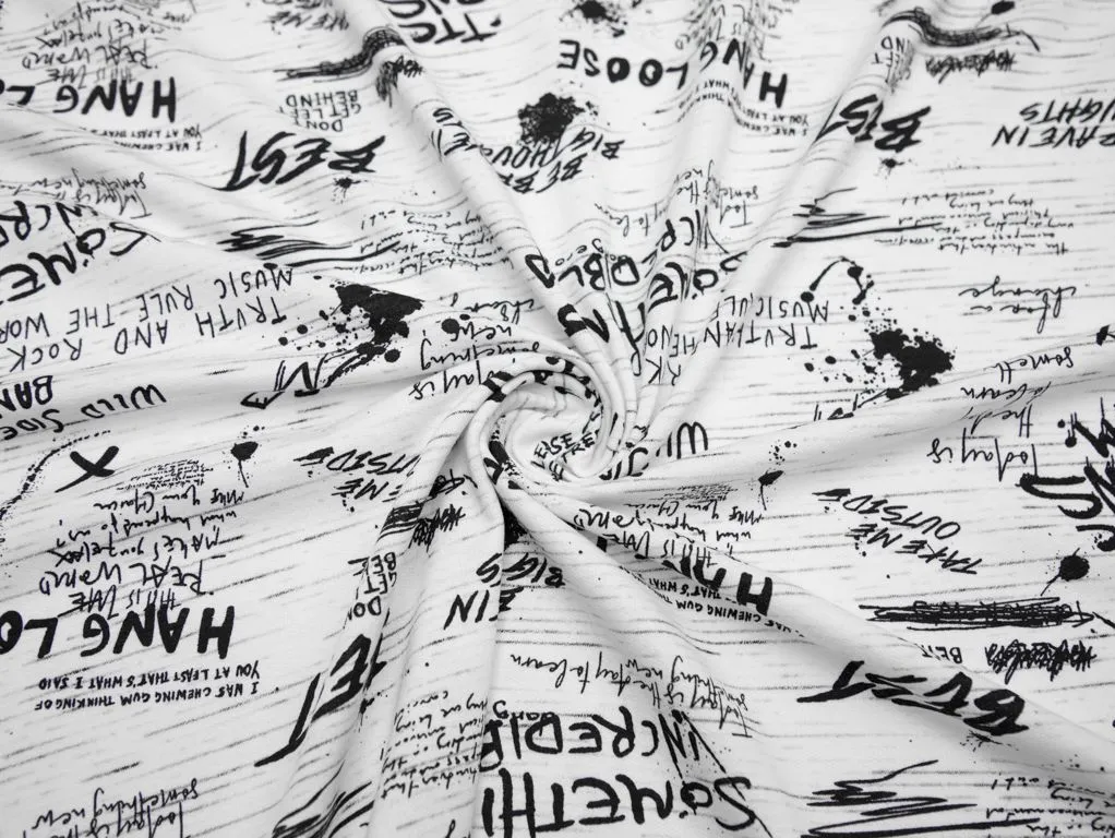 Футер 2-х нитка петля с надписями, цвет черно-белыйизображение