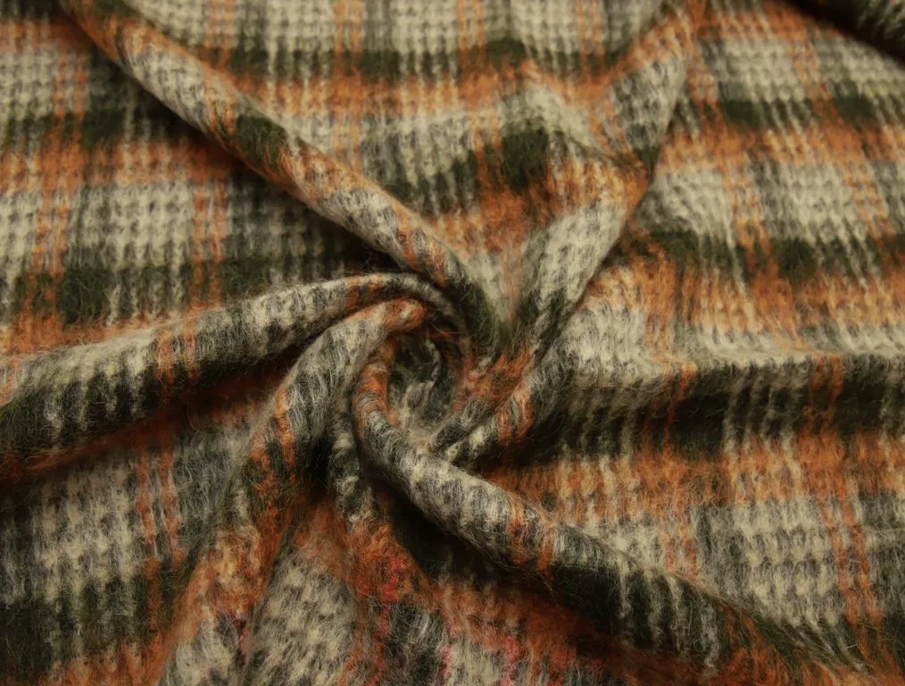 Пальтовая ткань с длинным ворсом в клетку, цвет рыже-коричневыйизображение