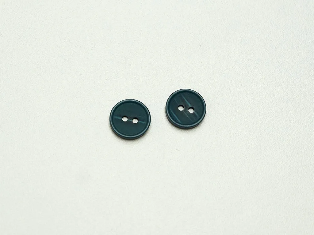 Пуговица пластмассовая, два прокола, малахитового цвета, диаметр 15 ммизображение