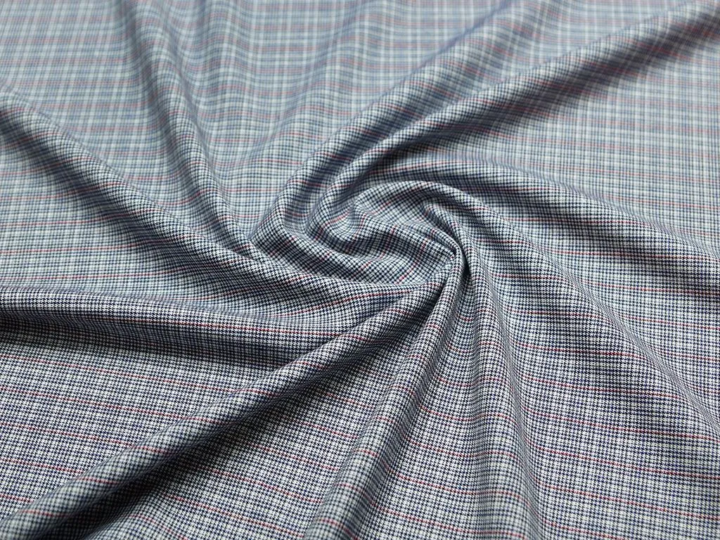 Костюмная ткань двухсторонняя, в красно-синюю мелкую гусиную лапкуизображение