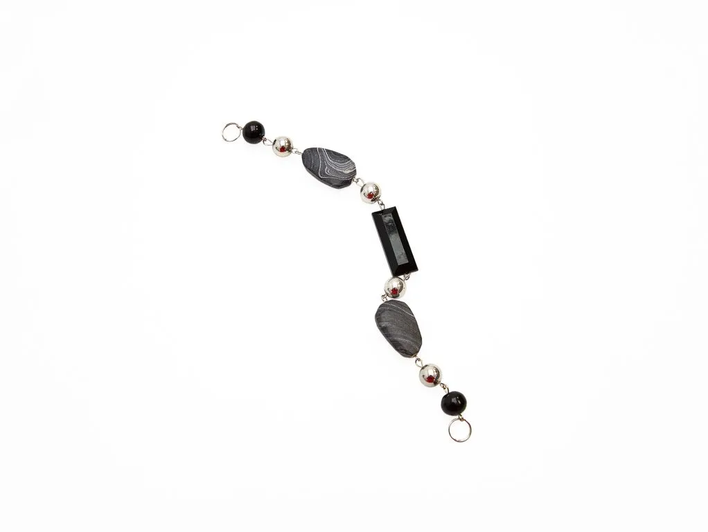 Украшение на пришив БУСЫ, чёрно-серый камень, длина 215 ммизображение