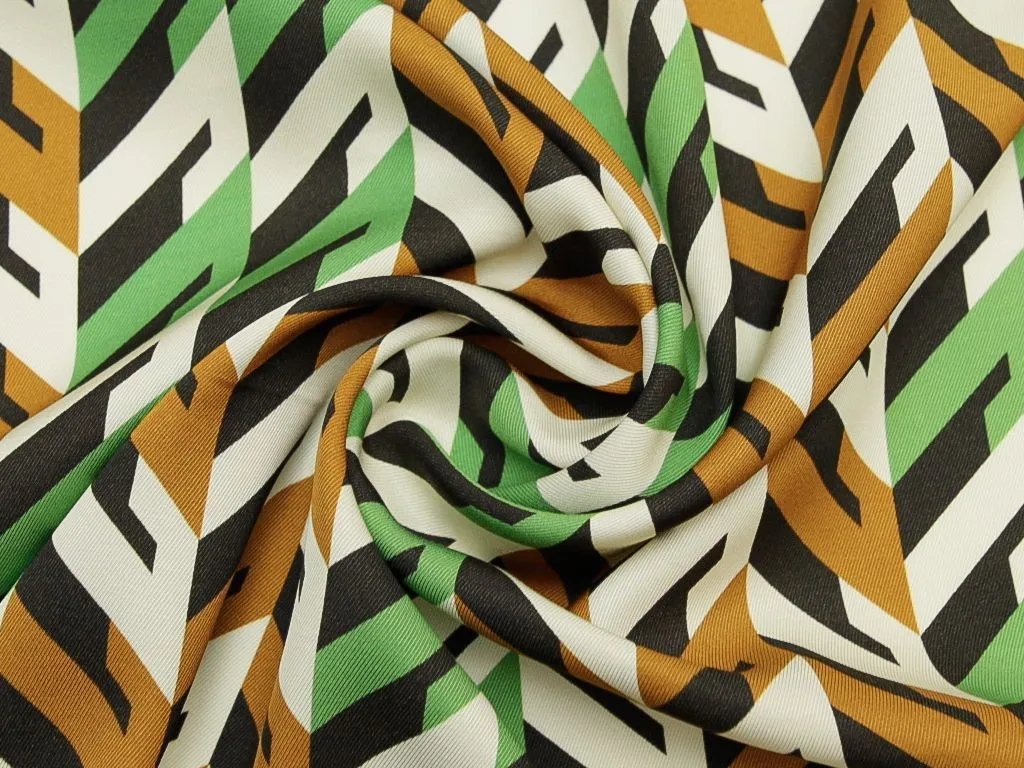 Плательная ткань твил с геометрическим рисунком , зелено-коричневый цветизображение