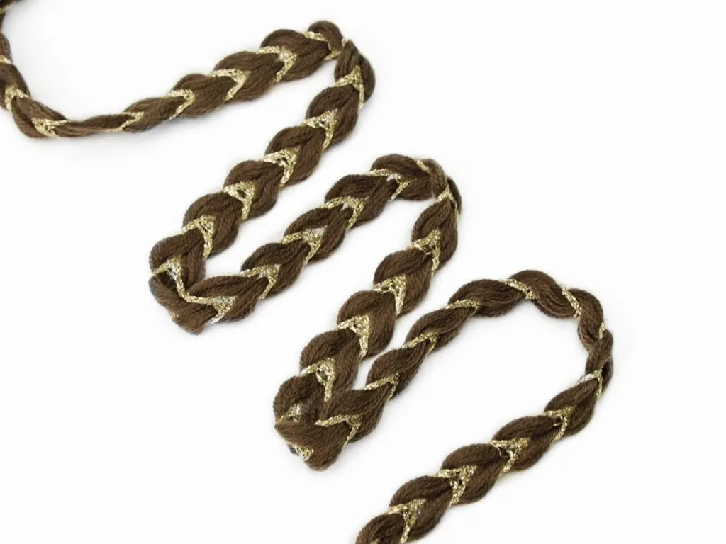 Тесьма декоративная, косичка, коричневый/золото, ширина 20 ммизображение