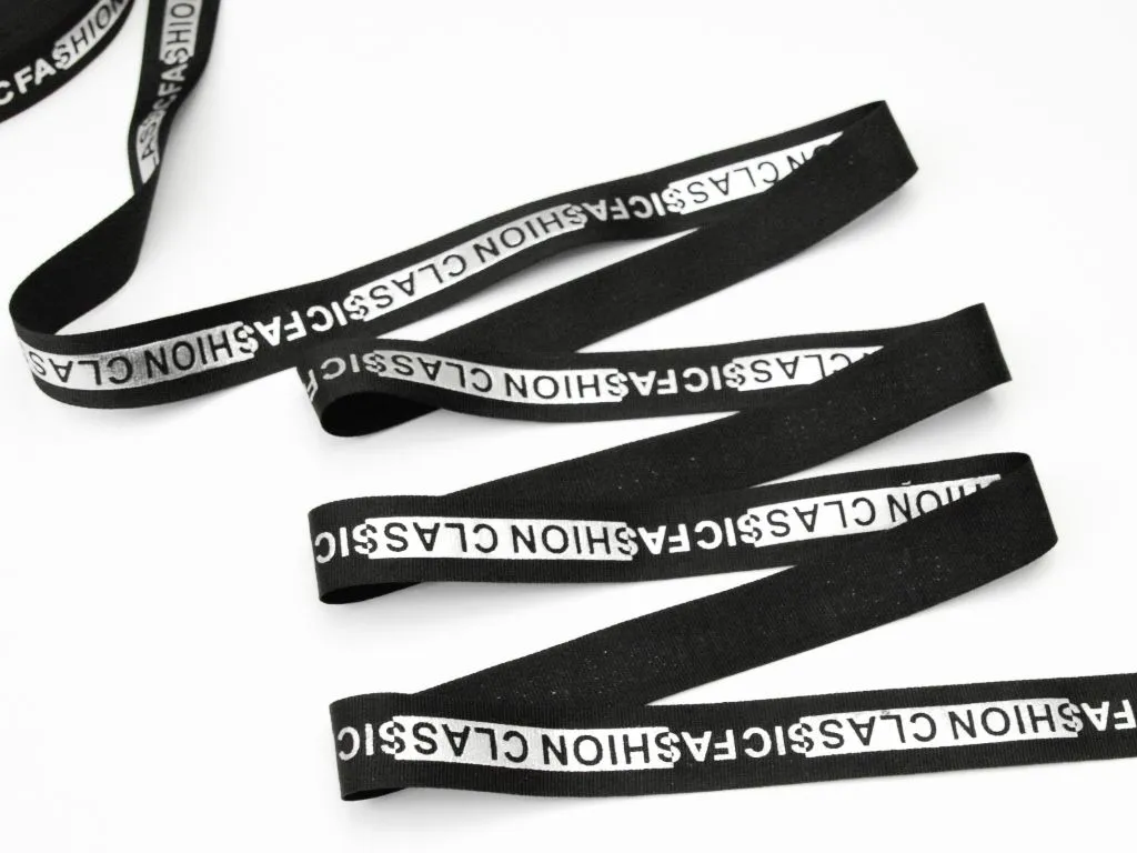 Лента репсовая FASHION CLASSIC, чёрный/серебро, ширина 25 ммизображение