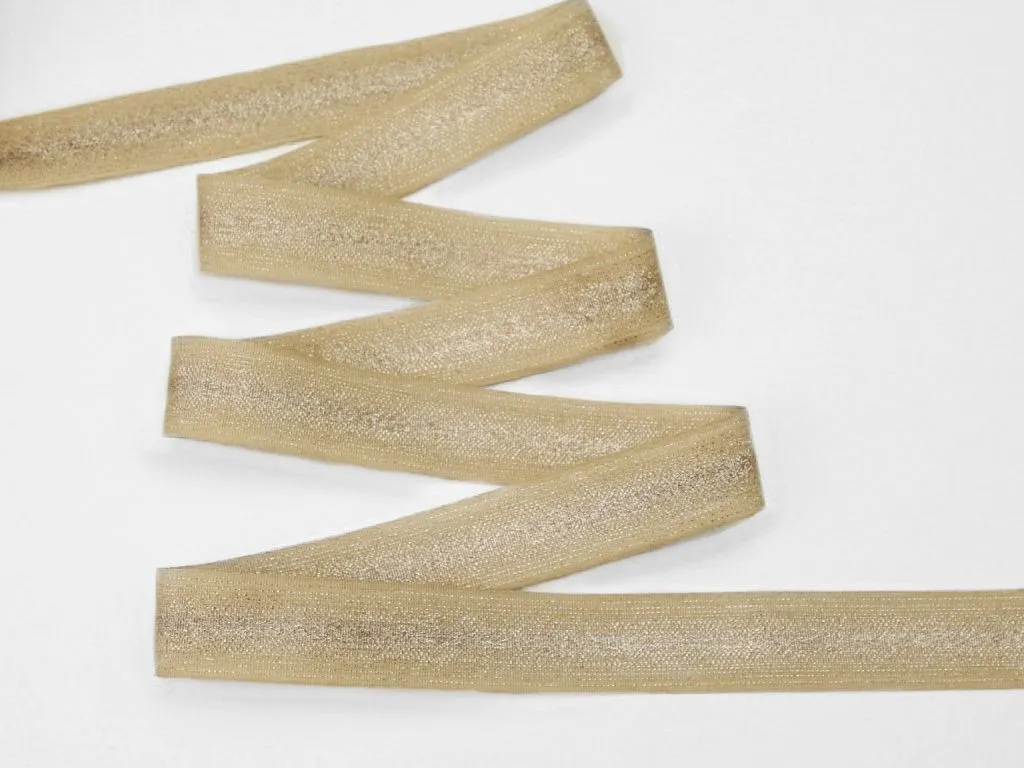 Лента репсовая, двухсторонняя,с люрексом, бежевый/золото, ширина 25 ммизображение
