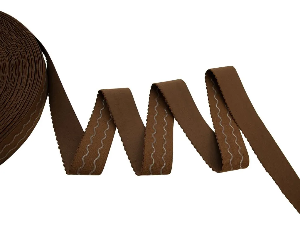 Тесьма-резинка трикотажная, с фигурным краем, с силиконовыми рельефами, коричневая, ширина 40 ммизображение