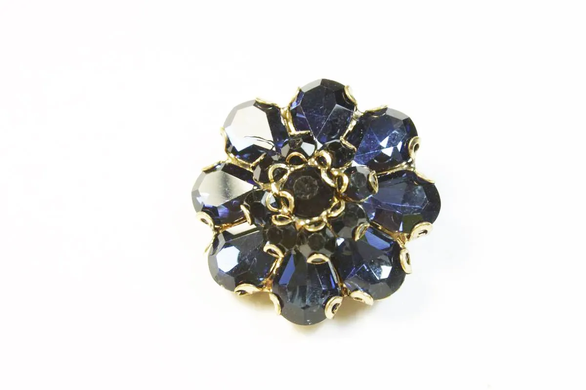 Пуговица-украшение металлическая, на ножке, синий камень на золоте, диаметр 30 ммизображение