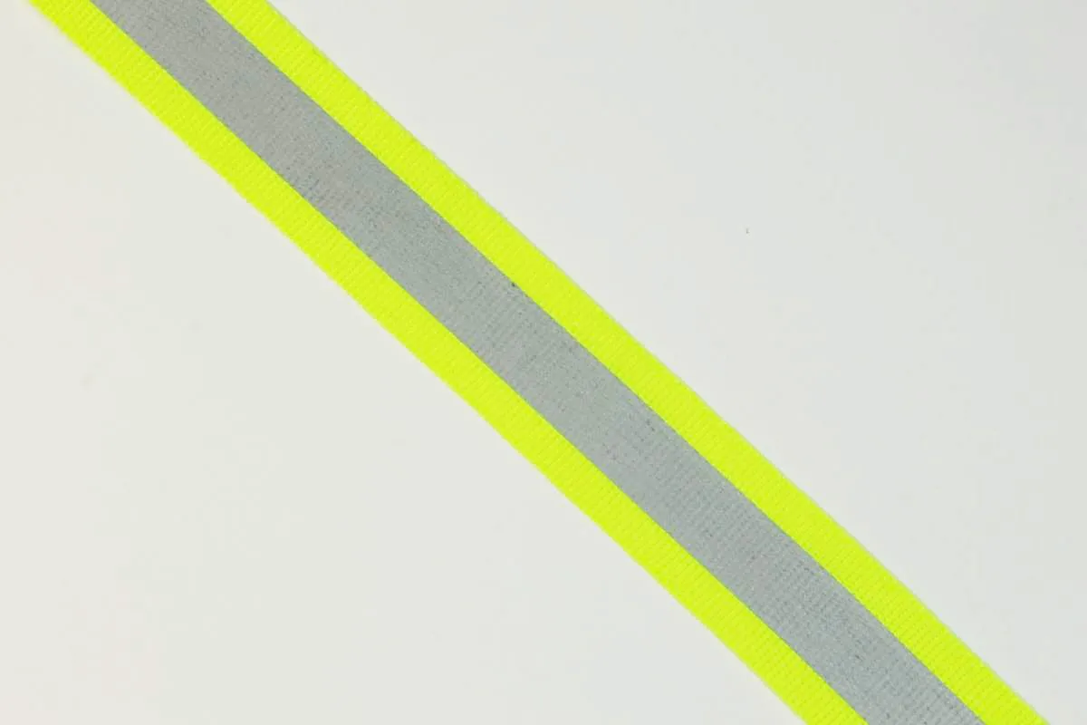 Тесьма светоотражающая, кислотно-желтого цвета с серой полоской 10мм, ширина 20 ммизображение