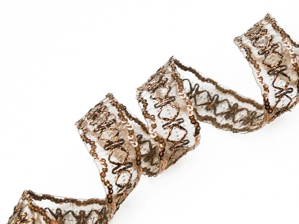 Тесьма декоративная, пайетки на нейлоне, шоколадного цвета, ширина 25 ммизображение