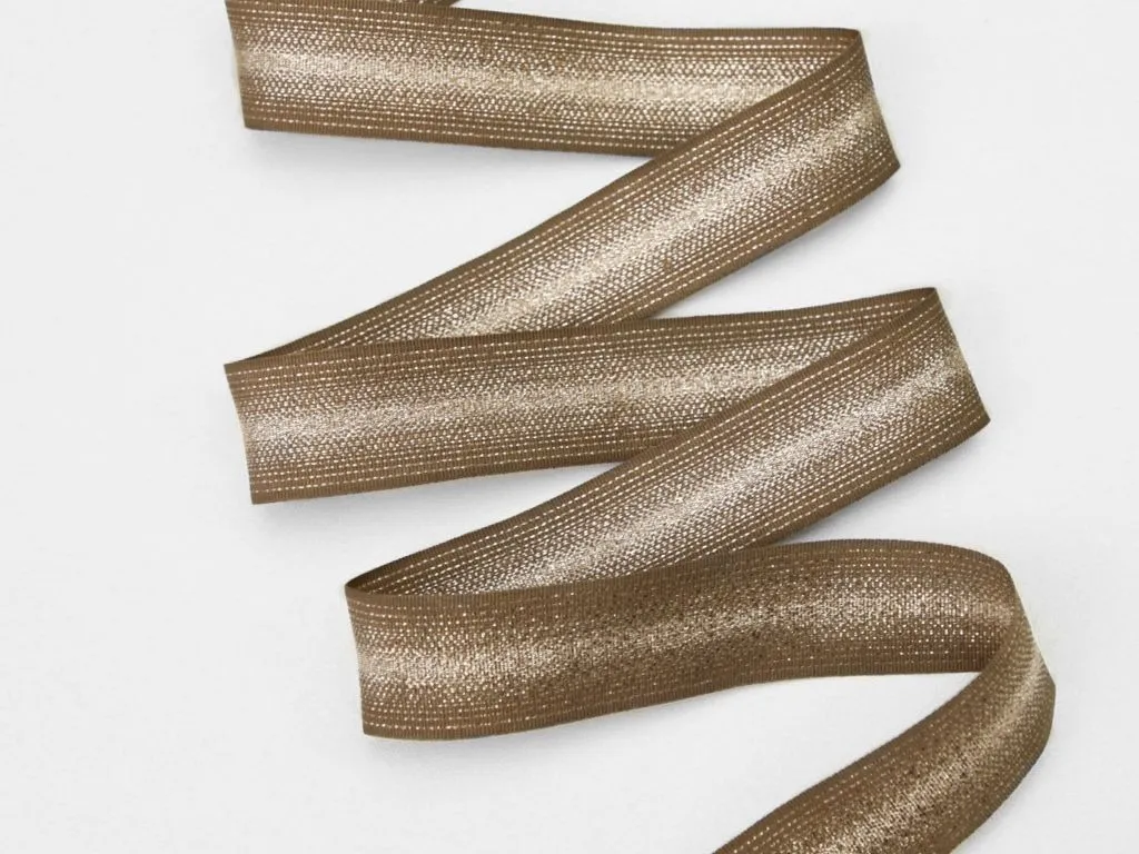 Лента репсовая, двухсторонняя,с люрексом, коричневый/золото, ширина 25 ммизображение