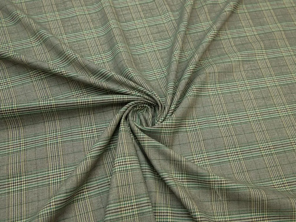 Двухсторонняя костюмная ткань в клетку, цвет зелено-коричневыйизображение