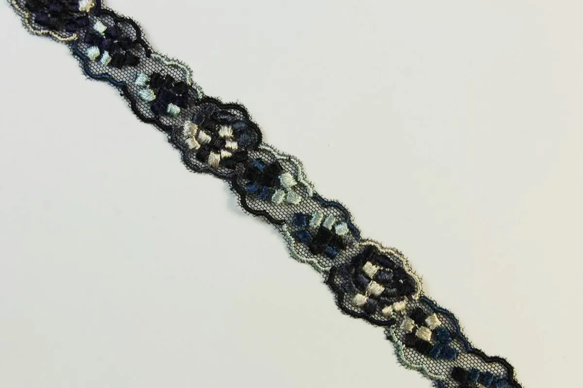 Тесьма-вышивка, стрейч, тёмно-синего цвета с узором, ширина 21 ммизображение