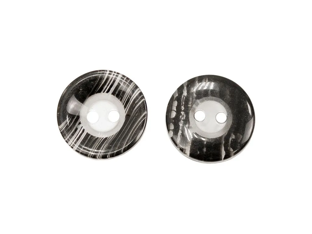 Пуговица пластиковая на пришив, 2 прокола, прозрачная с черными штрихами, диаметр 28ммизображение