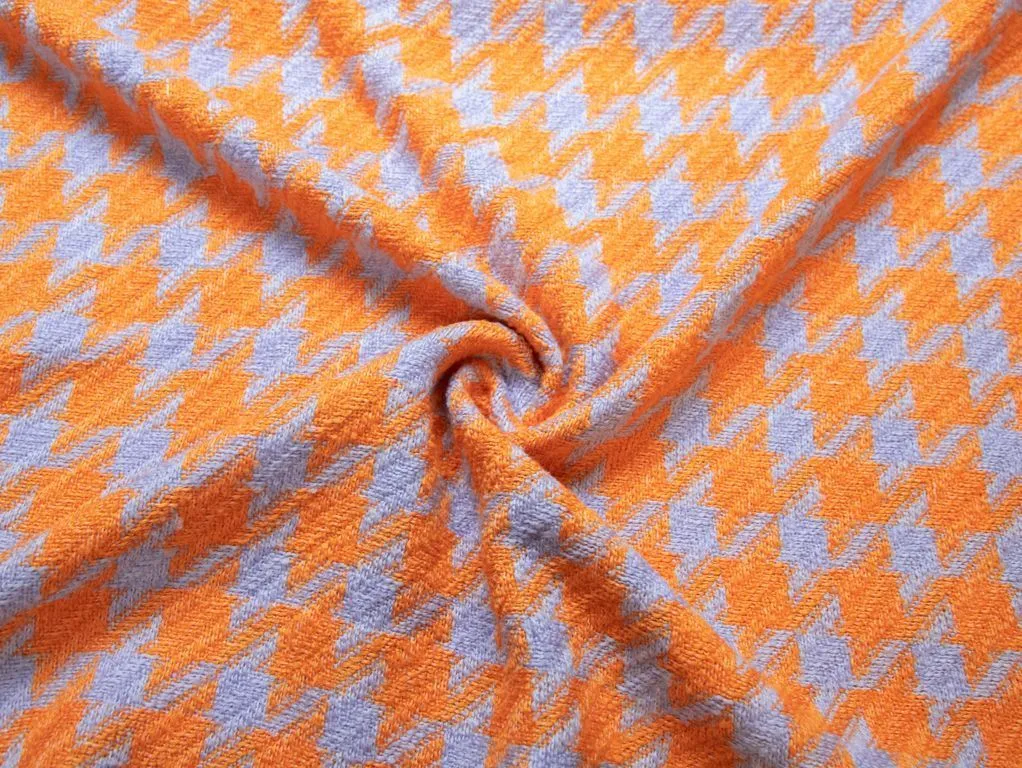 Двухсторонняя костюмная ткань в крупную гусиную лапку, цвет оранжево-лиловыйизображение