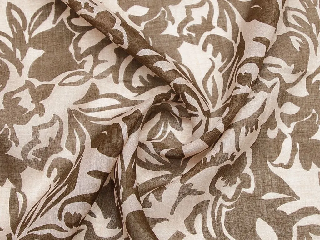 Костюмно-плательный хлопок, цветы в коричнево-розовых тонахизображение