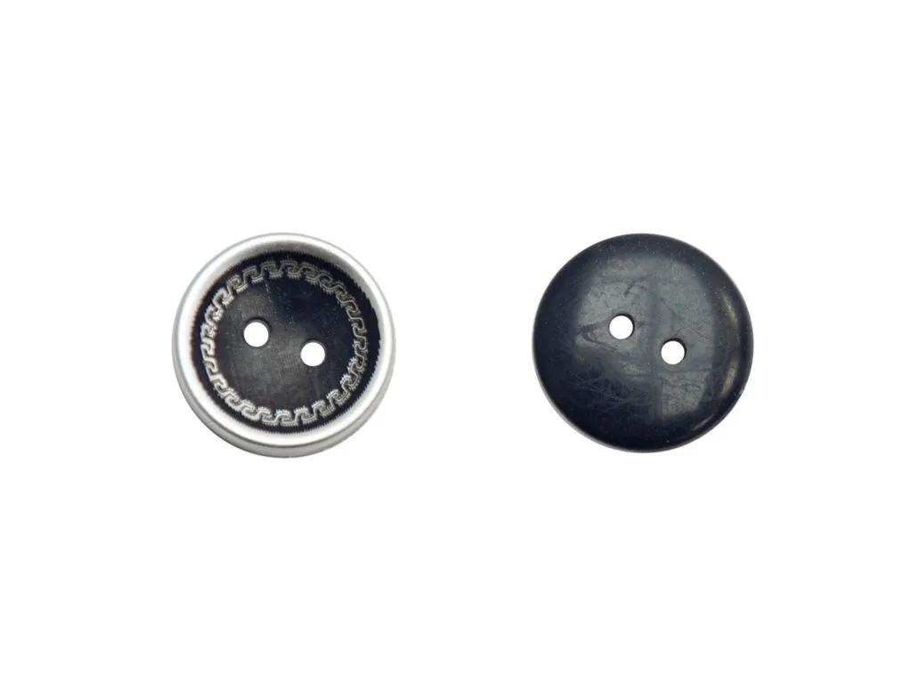 Пуговица пластмассовая, 2 прокола, ГРЕЧЕСКИЙ УЗОР, тёмно-синий/серебро, диаметр 15 ммизображение