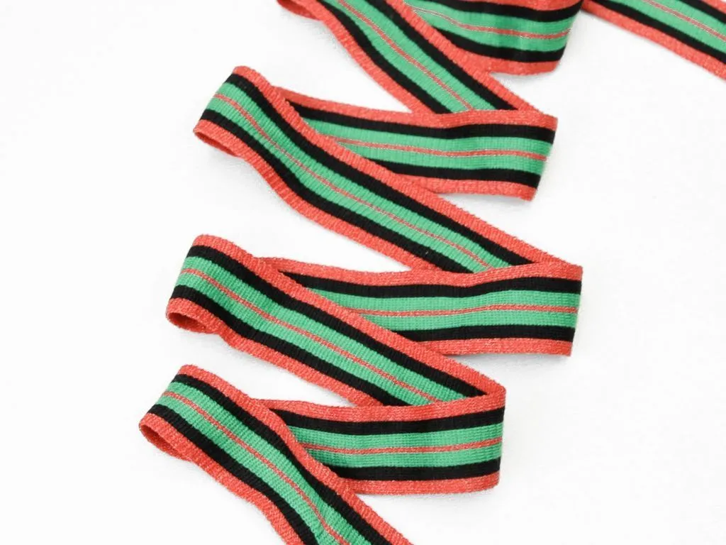 Лента лампасная в полоску, красный/зелёный/чёрный, шириной 30 ммизображение