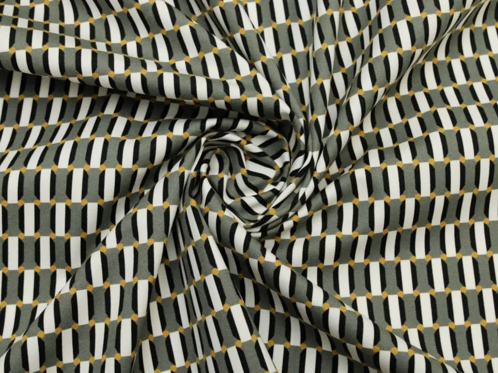 Костюмно-плательный хлопок с геометрическим рисунком, цвет черно-серыйизображение