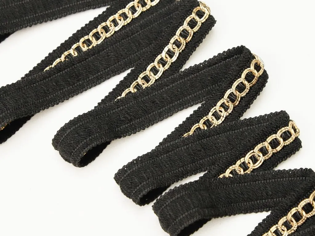 Тесьма декоративная с цепью, чёрный/золото, ширина 20 ммизображение