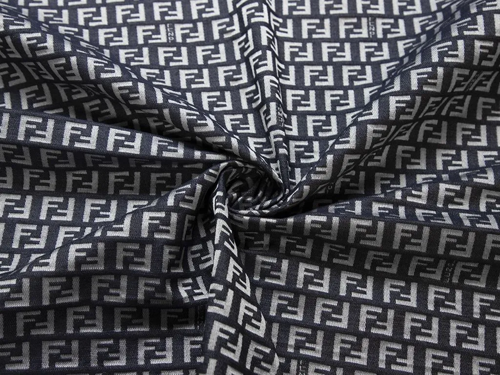 Двухсторонняя жаккардовая ткань с рисунком "Буквы", цвет сине-белыйизображение