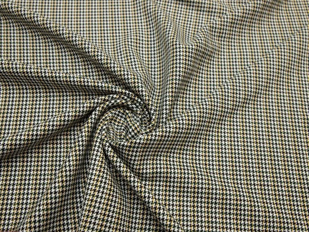 Двухсторонняя костюмная ткань в гусиную лапку , цвет черно-белый с желтымизображение