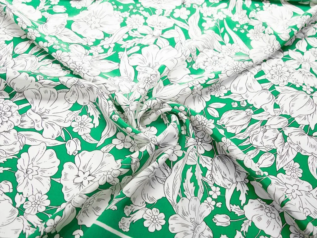 Купонный шелк зеленого цвета с цветочным принтом, раппорт 0,75мизображение