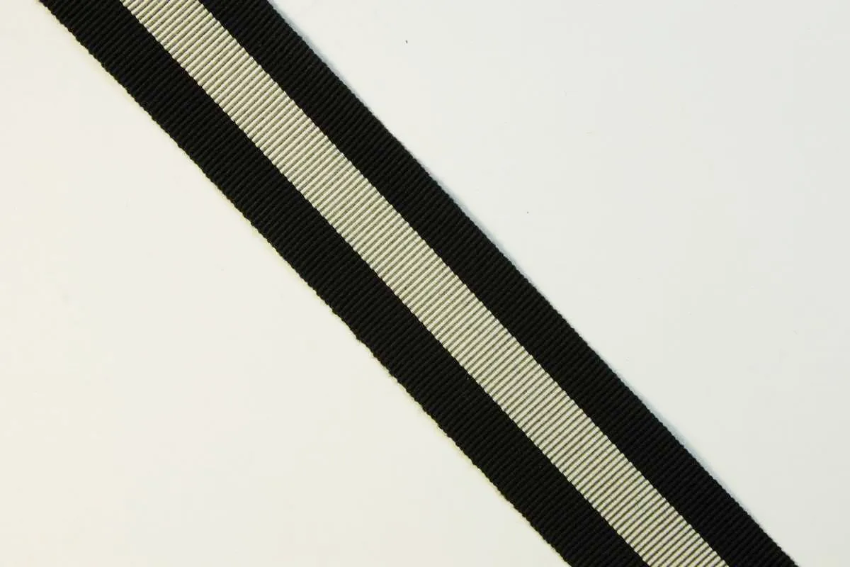 Лента репсовая лампасная, чёрно-серая, ширина 30 мм изображение