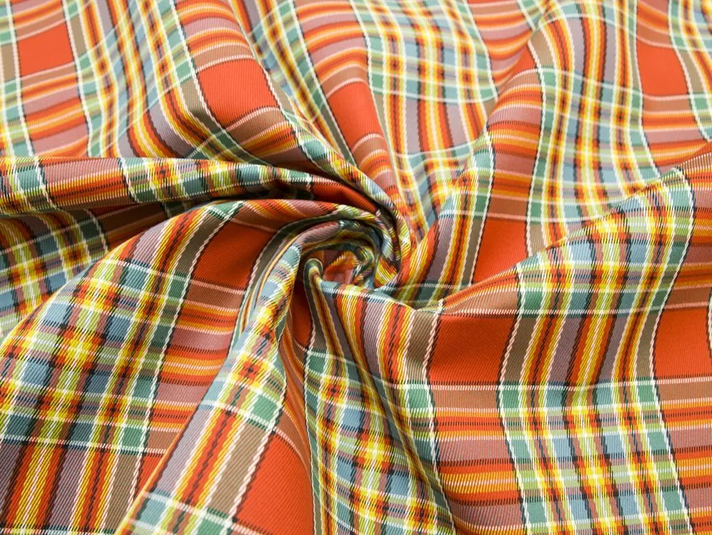 Плащевая ткань на тренч, в клетку, цвет оранжево-бирюзовыйизображение