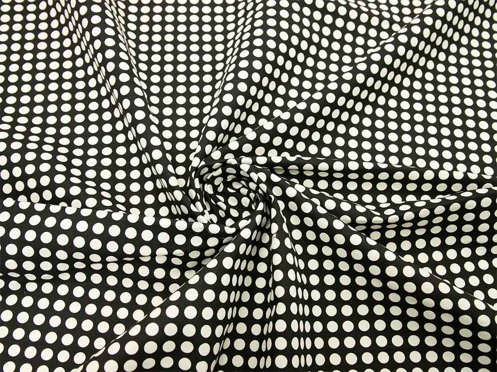 Хлопок костюмно-плательный в горошек, цвет кремово-черныйизображение