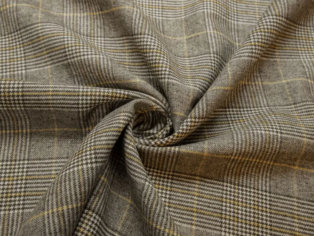 Двухсторонняя пальтовая ткань в гусиную лапку, цвет коричнево-бежевыйизображение