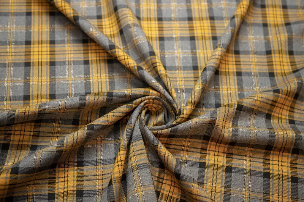 Двухсторонняя костюмная ткань в клетку с люрексом, цвет рыже-серыйизображение