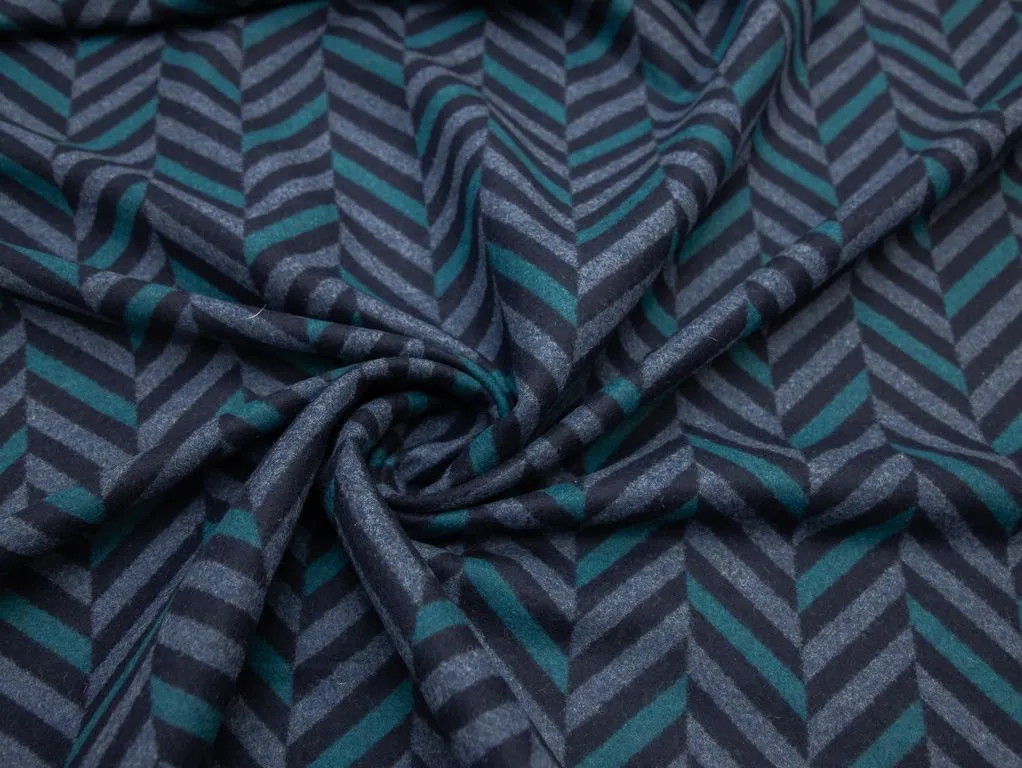Пальтовая ткань сукно с рисунком "Шеврона", цвет сине-бирюзовыйизображение