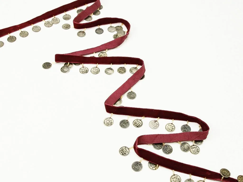 Тесьма декоративная МОНИСТО, бордовый/латунь, ширина 33 ммизображение