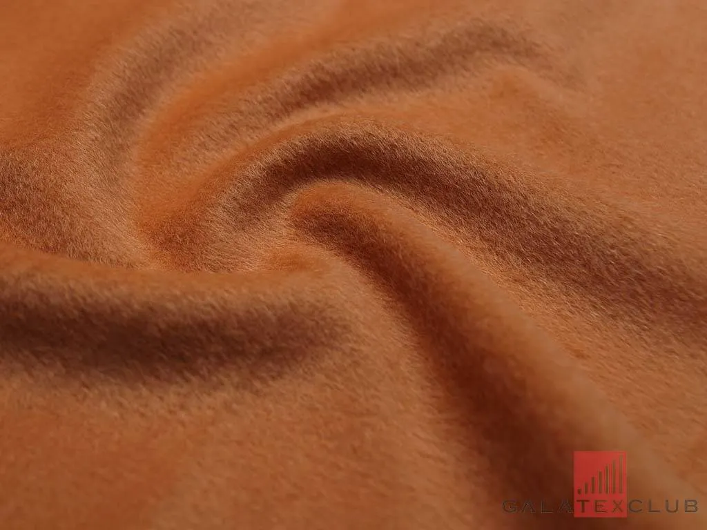 Шерстяная пальтовая ткань с мохером, цвет оранжево-персиковыйизображение